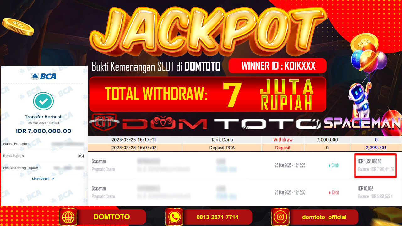 JACKPOT SLOT SPACEMAN  25 MARET 2025